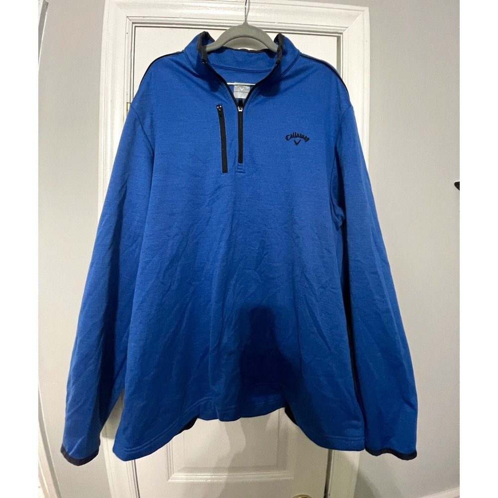 Callaway Mens XL Blue 1/4 Zip Mock Neck Long Sleeve Golf Polo Pullover Solid